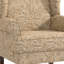 Fauteuil à oreilles rembourré en lin brun à motif cachemire Duward avec accoudoirs roulés et pieds en bois massif Duward-1464895307