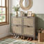 Armoire de rangement pour chaussures en rotin avec tablettes à double couche, pieds en bois de pin, cadre renforcé et conception d'assemblage réglable