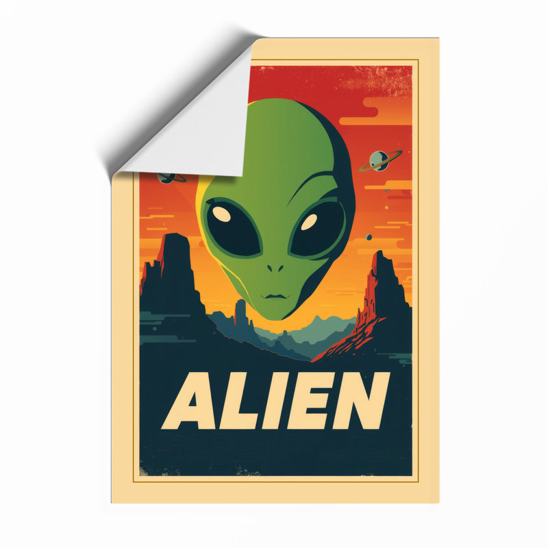 Alien Visitor Retro - Framed Print, Unframed, A2 - 59.4 x 42.0 cm