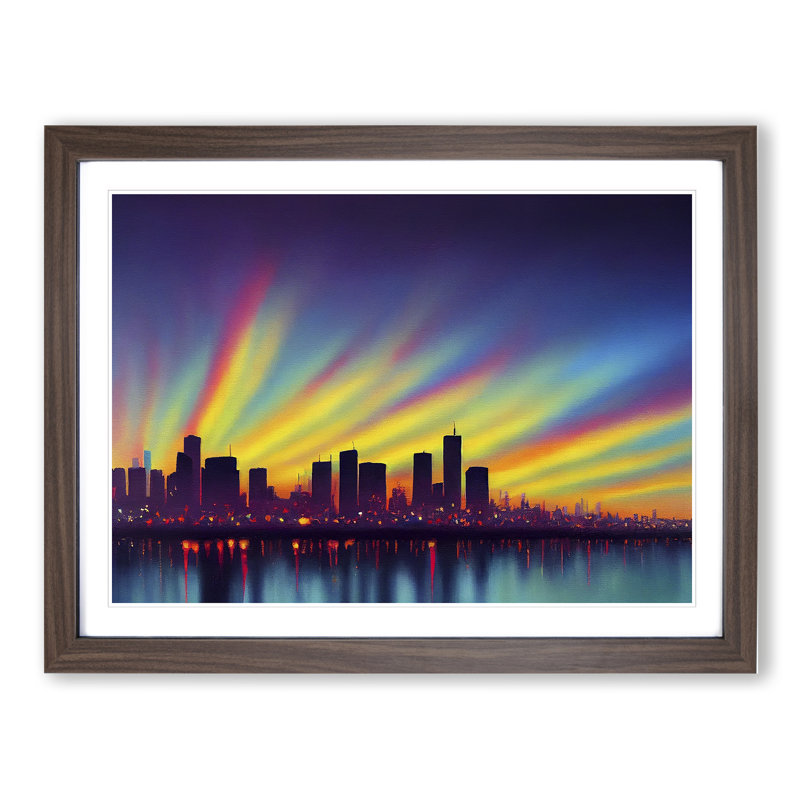 Daring Skyline Architecture - Framed Print, 25cm H x 34cm W x 2cm D, Walnut