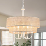 Roelke 5 - Light 2-tier Dimmable Bohemian Rattan Double Drum Rattan Chandelier With Hand Woven Hemp Rope Shade