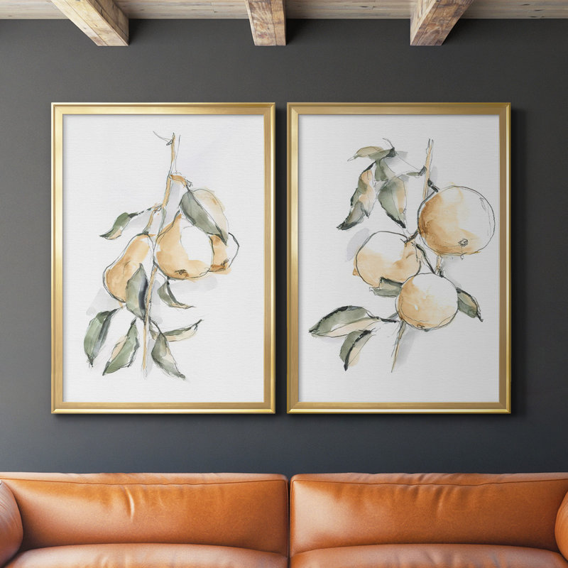 «Watercolor Fruit Contour I», ensemble de 2 reproductions d'art sur toile encadrées, Or, H 24,5 po x l 37 po x P 1,25 po