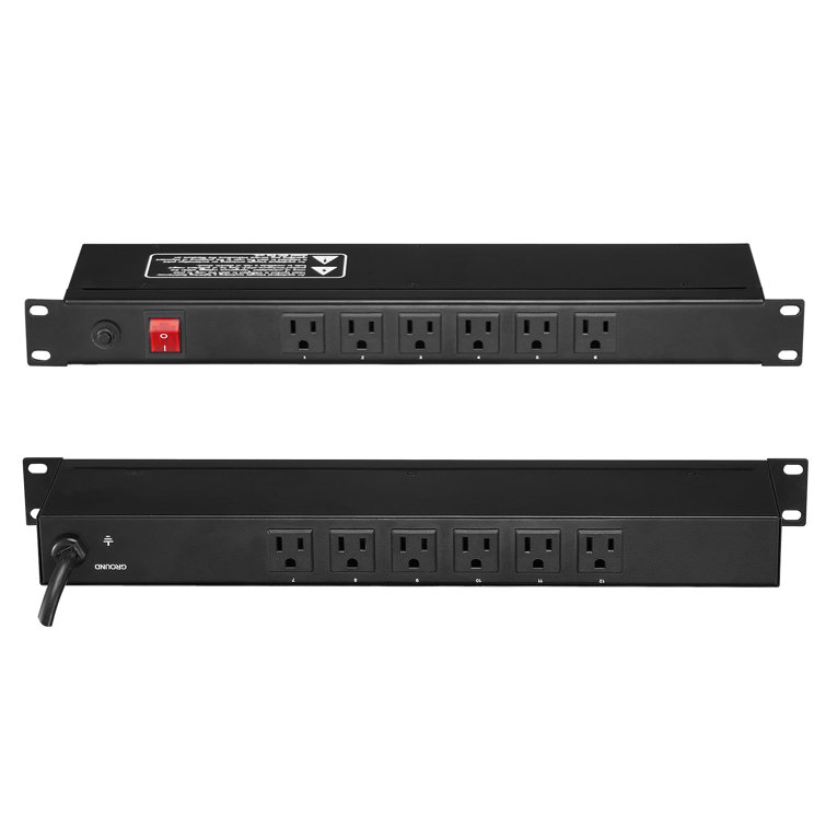 19" 1U PDU 12 Outlets Rack Mount Power Strip Surge Overload Protection