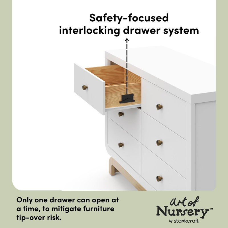 Santorini 6 Drawer Dresser, White/Driftwood