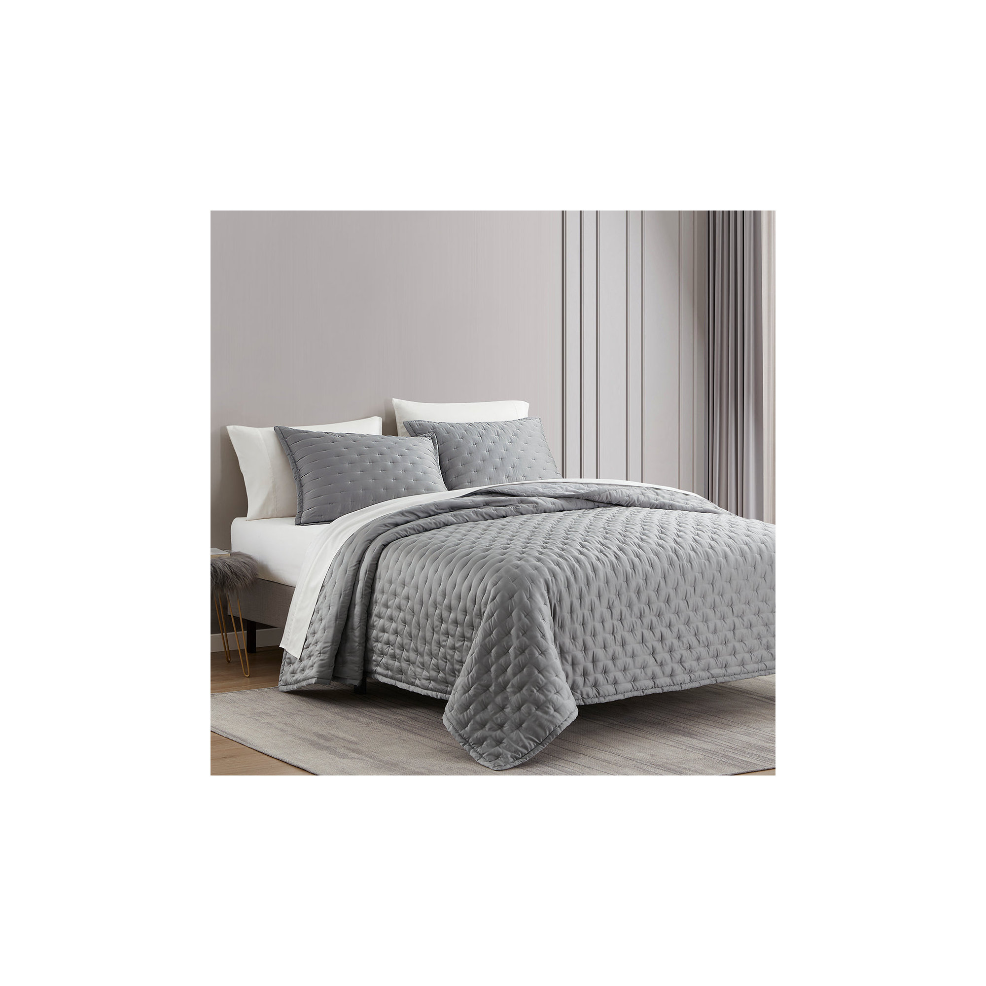 Brockham Premium Soft Modern Contemporary 1 Piece Quilt, Queen Quilt, Gray