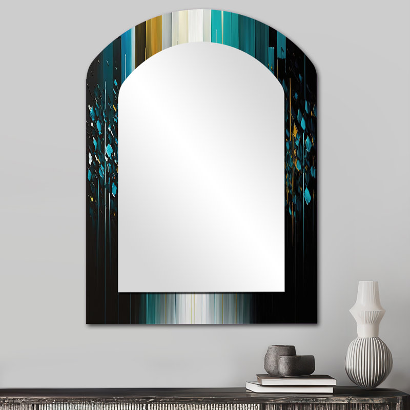 Abstrait géométrique noir et vert II - Miroir mural moderne, 34 po x 25 po