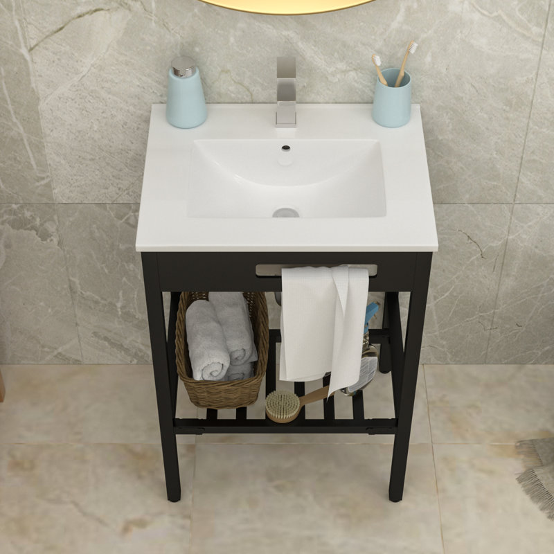 24" L x 18" W Wall Mounted Bathroom Sink with Towel Rack White Ceramic Bathroom Wall Hung Sink