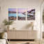 Ensemble de 3 toiles blanches sur un rivage rocheux avec fleurs roses-1465219405
