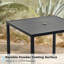 Table de salle à manger d'extérieur carrée toutes saisons de 35,5 po pour 4 personnes, table de salle à manger en métal noir avec trou de parasol réglable, table de bistro