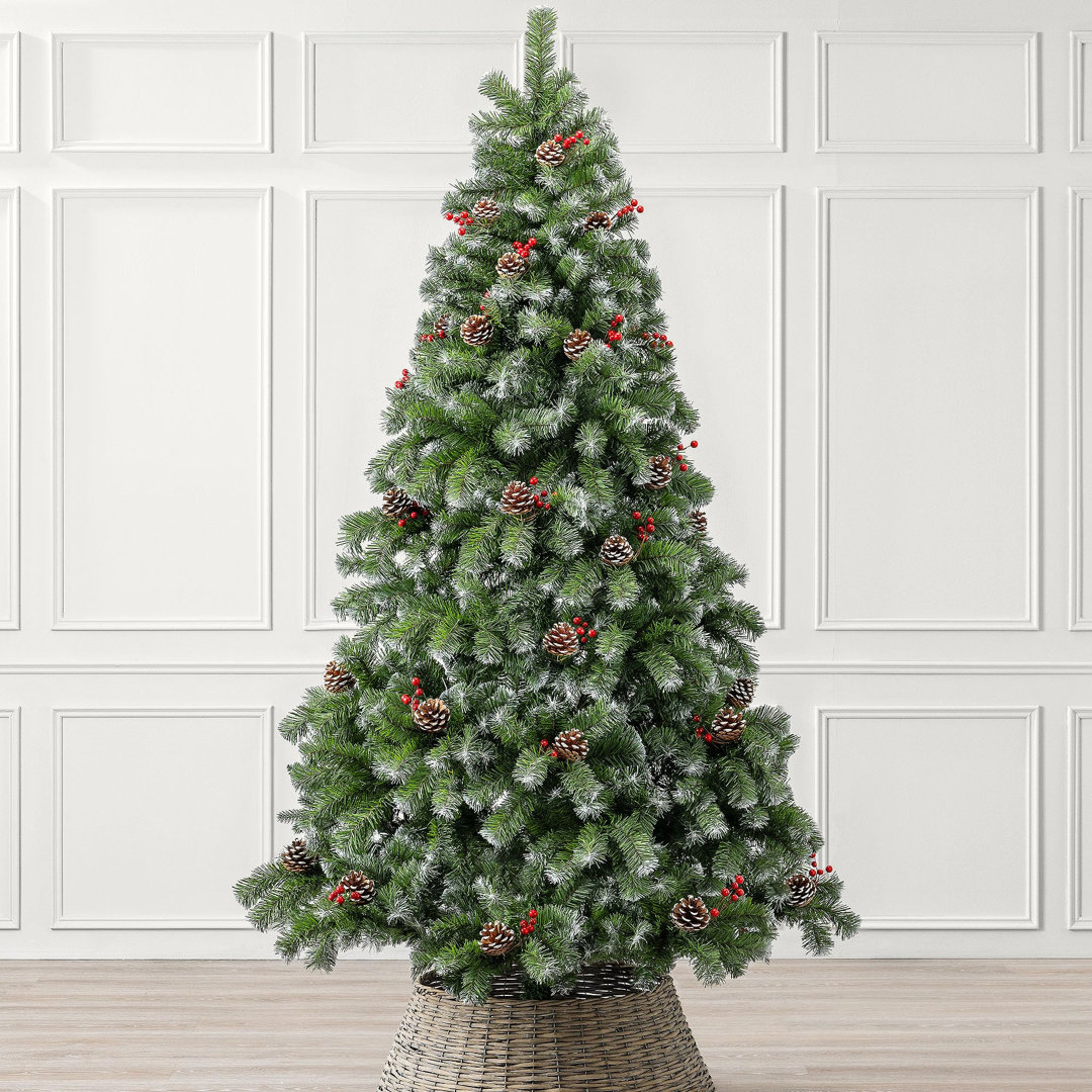 Künstlicher Weihnachtsbaum 213 cm Grün mit Tannenzapfen, Beeren und Ständer