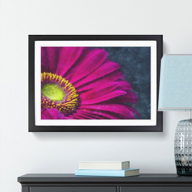 Bright Pink Gerbera Flower Painting - Single Picture Frame Print on MDF, Black, 33cm H x 45cm W x 2cm D