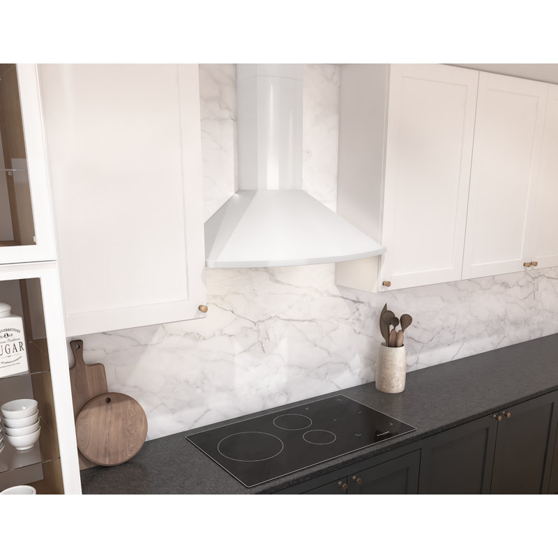 Core Zephyr 36" 600 CFM Wall Mount Range Hood in Stainless Steel with LED Lights, White