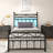 53.6" H Metal Platform Bed with LED Lights and Vintage Headboard-378611813-378611812
