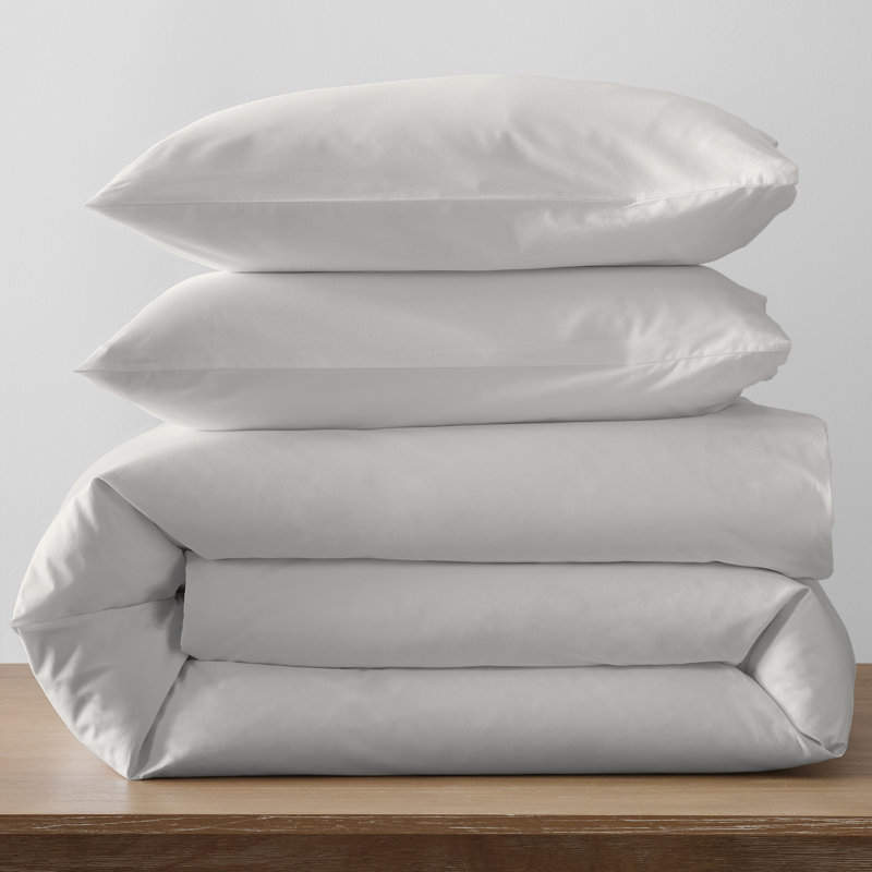 Ensemble de housse de couette en percale de coton biologique brossé Emrik, Gris tourterelle