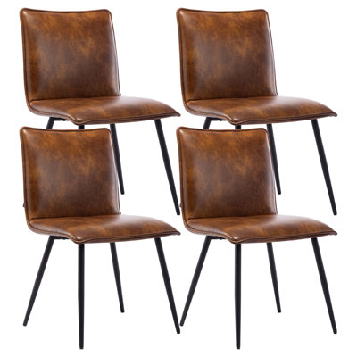 Keava 19" Wide Modern Farmhouse Dining Side Chair in Distressed Leather with Natural Shading