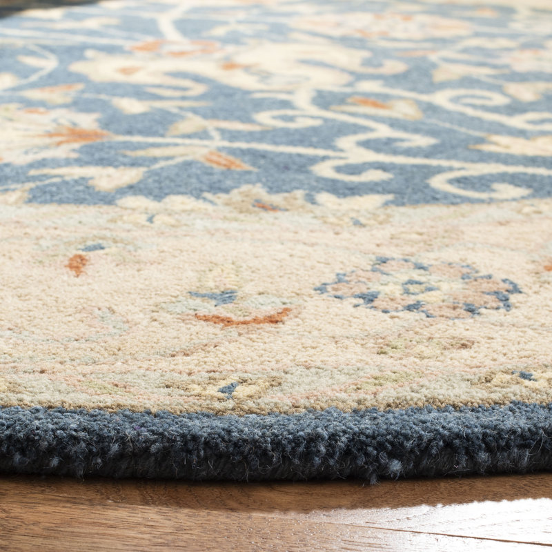 Dunbar Hand-Tufted Wool Prussian Blue/Mustard Yellow/Red Area Rug, Oval 7'6" x 9'6"