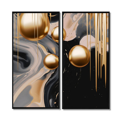 Art mural doré et noir Mystic I - formes abstraites