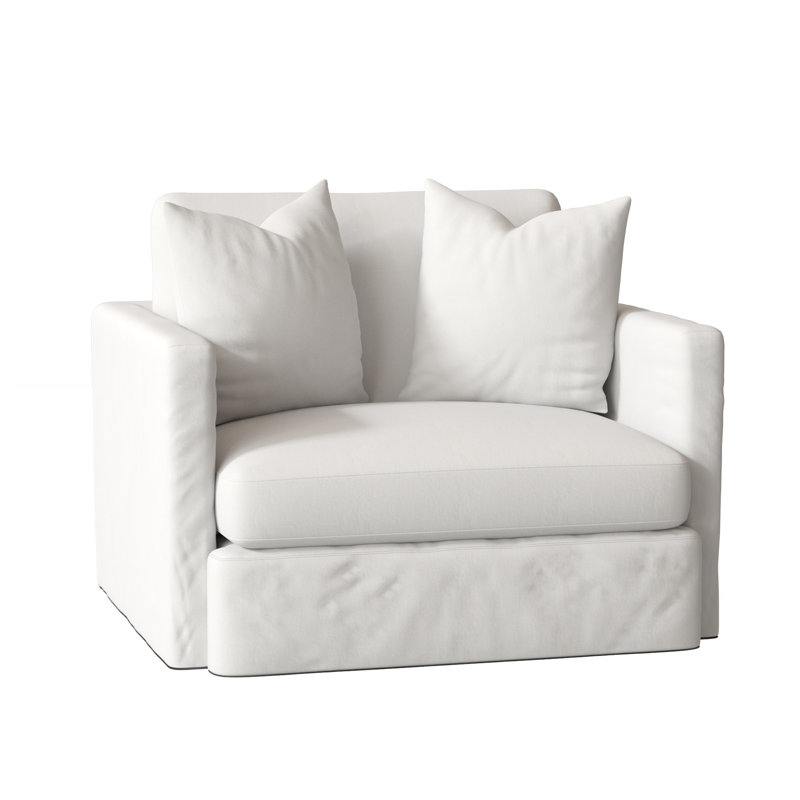 Hartig 47" Wide Down Cushion Slipcovered Armchair, Classic Bleach White Twill