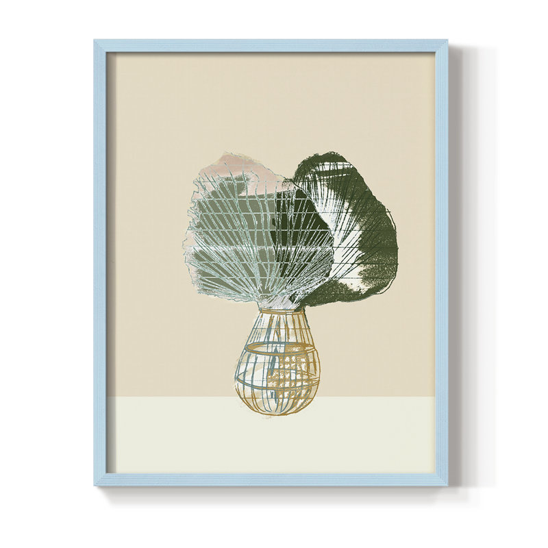 Reproduction encadrée de feuille tropicale tissée II - bois massif, Bleu, H 10 po x l 8 po