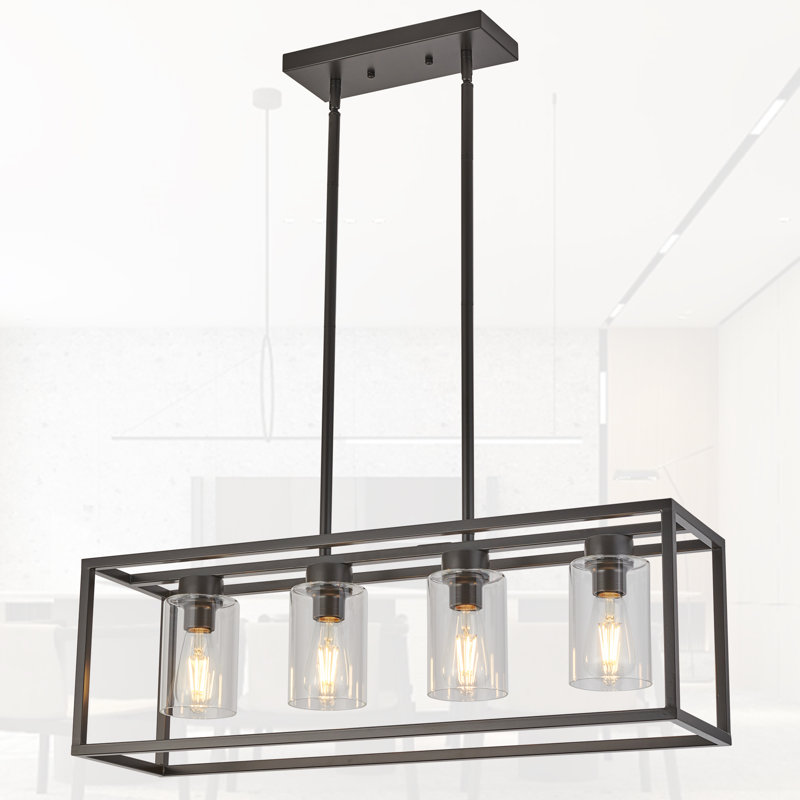 Dionna 4 - Luminaire suspendu linéaire pour îlot de cuisine avec abat-jour en verre, Bronze huilé