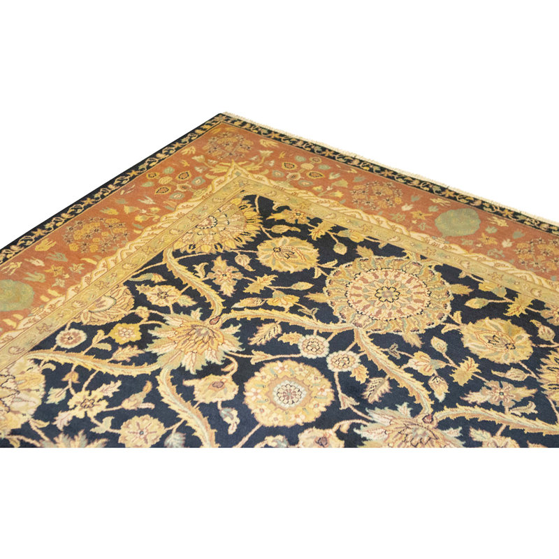 Hand Knotted Wool Oriental Area Rug in Black And Rust