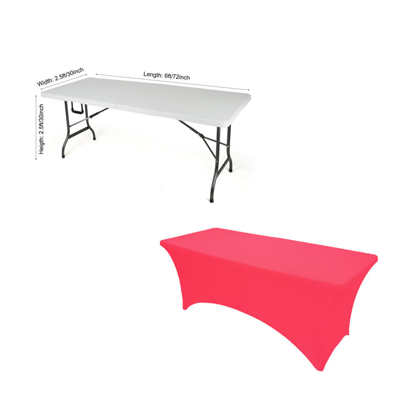 4Ft, 6Ft, 8Ft Spandex Tablecloth Fitted Stretch Rectangular Table Cover For Dining Wedding Party, Fuchsia, 72" x 30"