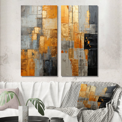 " Gold Grey Gleaming Geometry I " 2 - Pieces