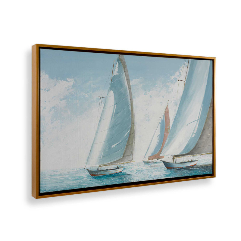 Voiles de bord de mer, Or poli, H 20,75 po x l 30,75 po, Impression encadrée sans passe-partout