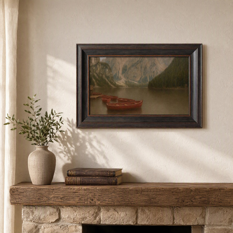 «Vintage Mountain Lake», art mural encadré rétro