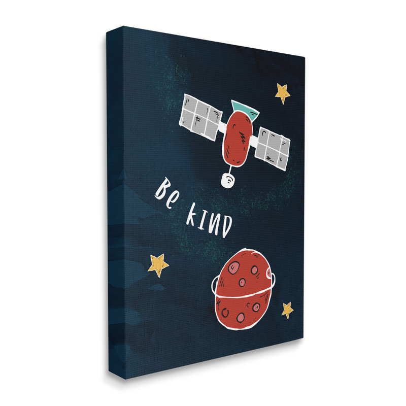 Be Be, phrase, planète rouge, satellite et étoiles, Toile tendue, H 20 po x l 16 po x P 1,5 po