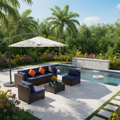 7 Piece Rattan Patio Conversation Set, Sectional Seating Group with Cushions,Outdoor Patio Furniture Set