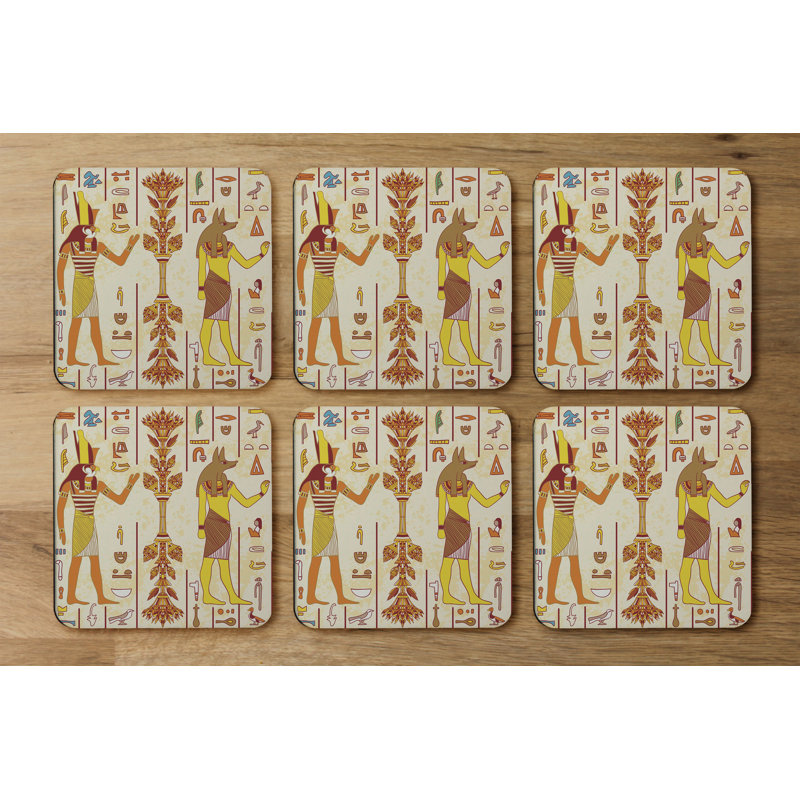 Square 6 Piece Coaster Set, Yellow/Brown/Orange