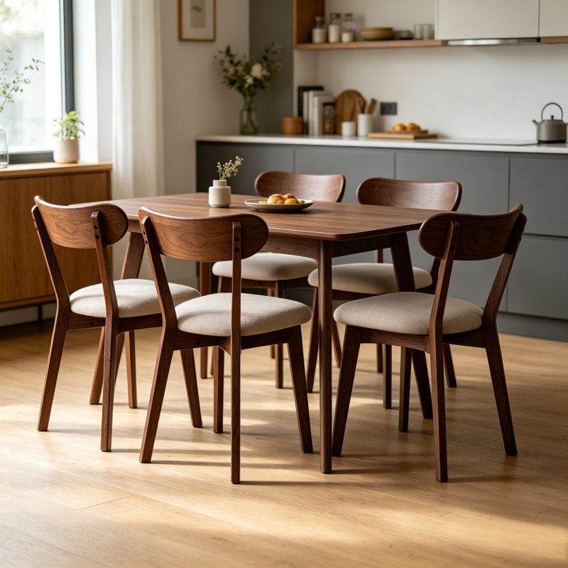 Chaises de salle à manger rembourrées Hoopes, Brun, Beige, 4