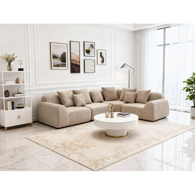 Très grand canapé modulaire courbé en velours avec méridienne en forme de L, canapé modulaire en mousse à mémoire de forme pour le salon, aucun assemblage requis