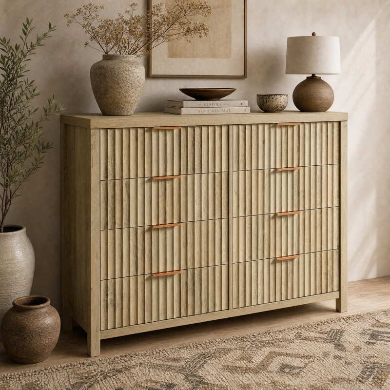 118cm W 8 - Drawer Chest of Drawers, Sand Oak