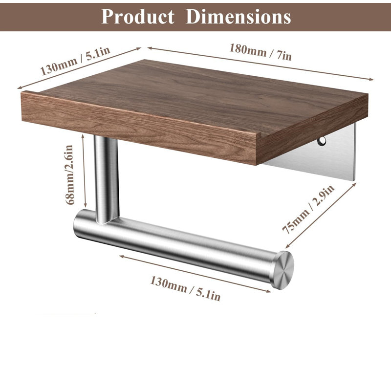 Toilet Paper Holder With Wood Shelf,Wall Mount,Stainless Steel