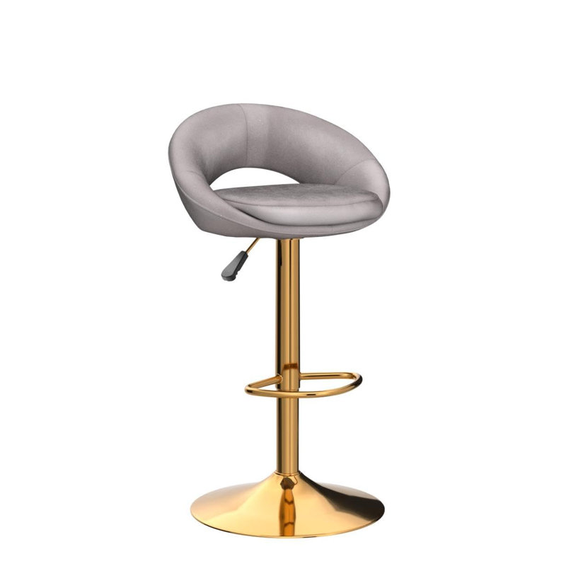 Abigale Upholstered Adjustable Height Bar Stool, Grey/Brown/Blue