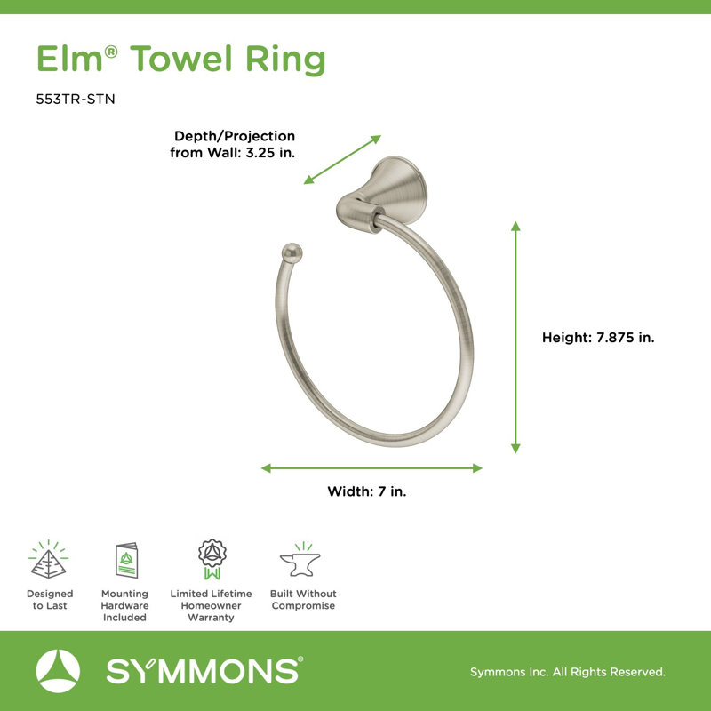 Elm Towel Ring, Satin Nickel