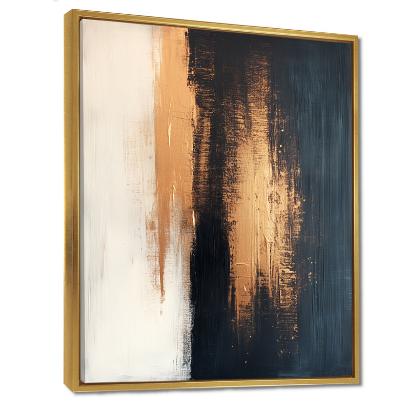 Toile géométrique moderne, art mural beige noir, Barnvale, H 32 po x l 24 po, Cadre flottant doré