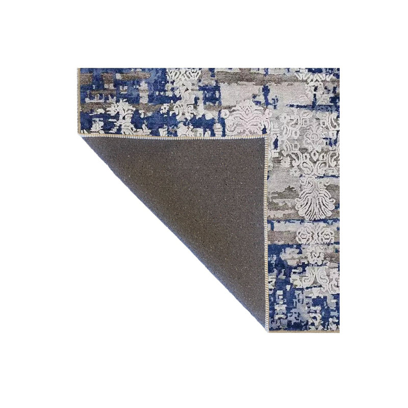 Tapis tissé moderne à motif de blocs de couleur bleu moderne, Sous-tapis rond 3 pi 3 po inclus