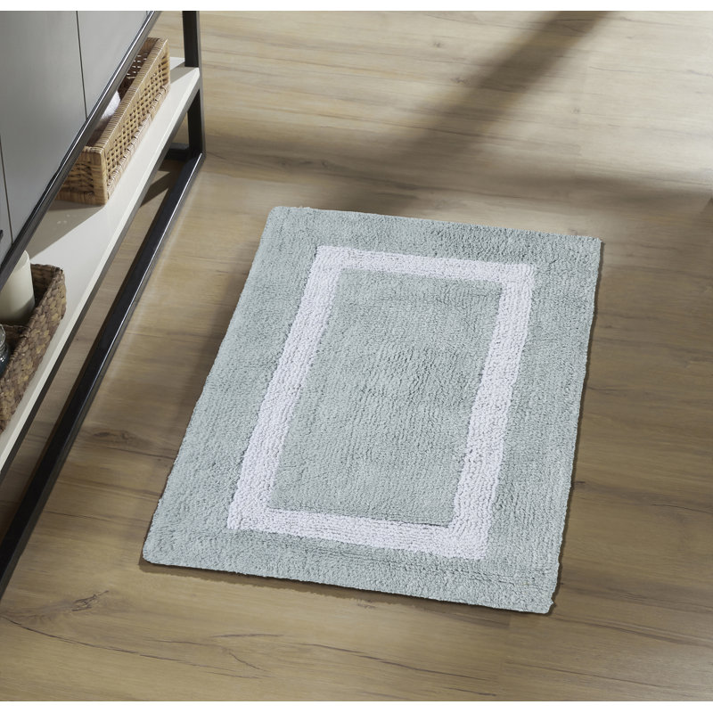 Tapis pour salle de bain réversible 100% coton Widman, Rectangle 21 po x 34 po, Bleu / blanc