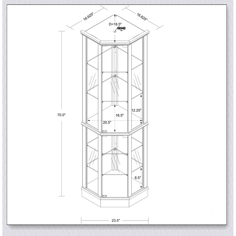 6 Shelf Lighted Corner Curio Cabinet with Adjustable Tempered Glass Shelves and Mirror Back, Cherry