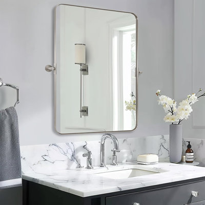 Modern Tilting Bathroom Vanity Wall Mirror | Stainless Steel Pivot Frame