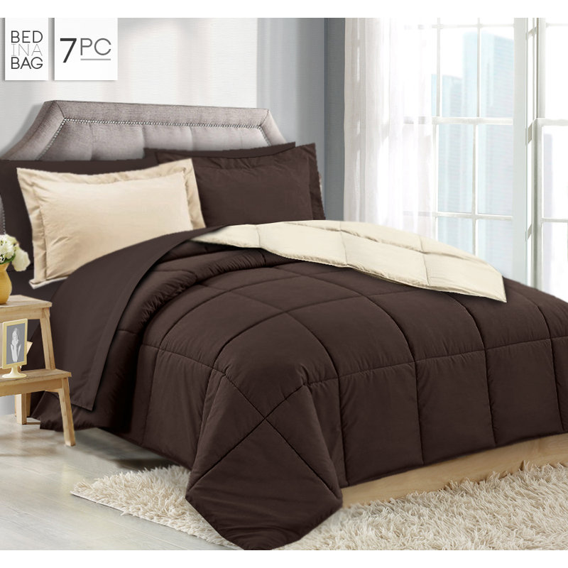 Modern & Contemporary Polyester Comforter, Brown/Cream