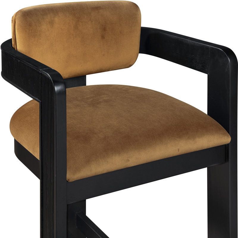 Tabouret rembourré Sacha Howley, Noir, Velours, Selle de cuir