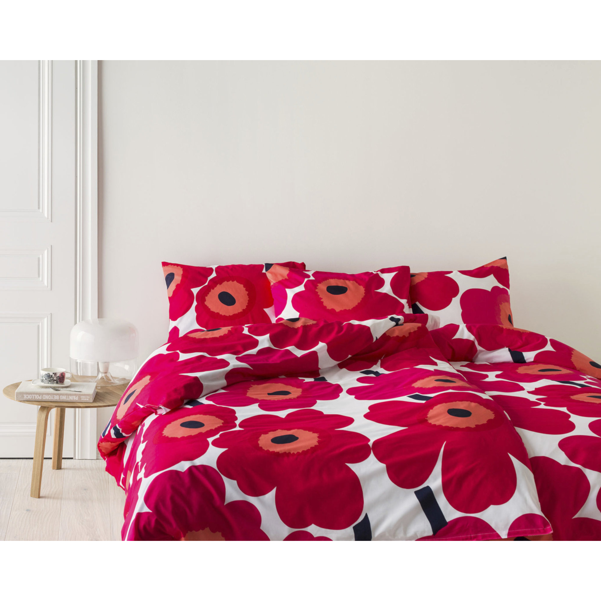 Marimekko Unikko Cotton Red Duvet Cover Set, Red/Pink, King Duvet Cover + 2 King Shams