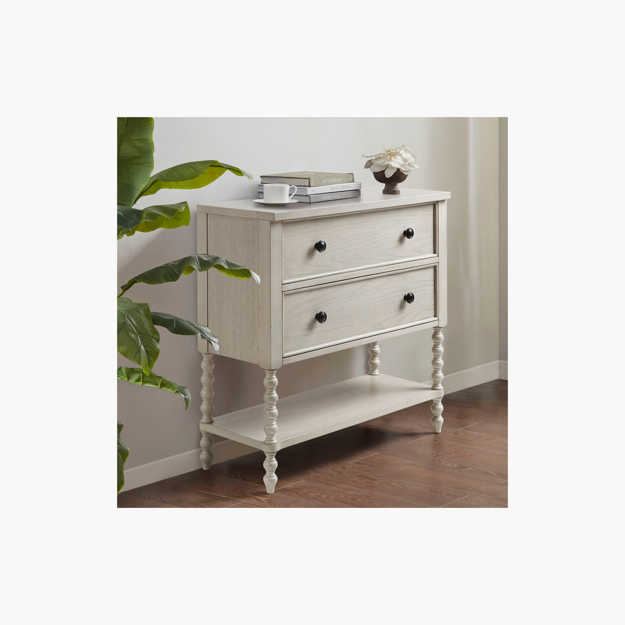 Accent Chest, 2 Drawers with Metal Knobs, Antique Cream Veneer main image 1