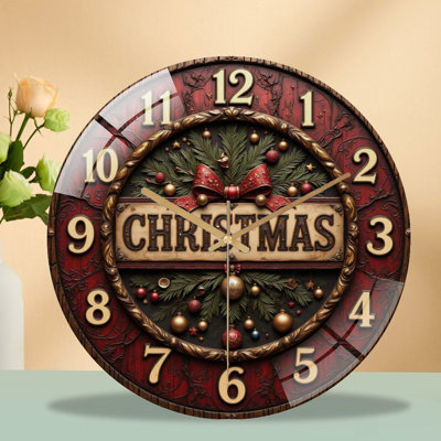 Horloge murale de Noël avec ornements et pin