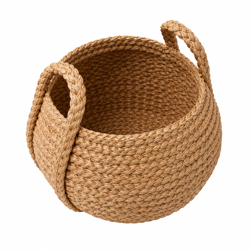 Cole and Grey Seagrass Handmade Woven Brown Decorative and Functional Storage Basket with Braided Handles
