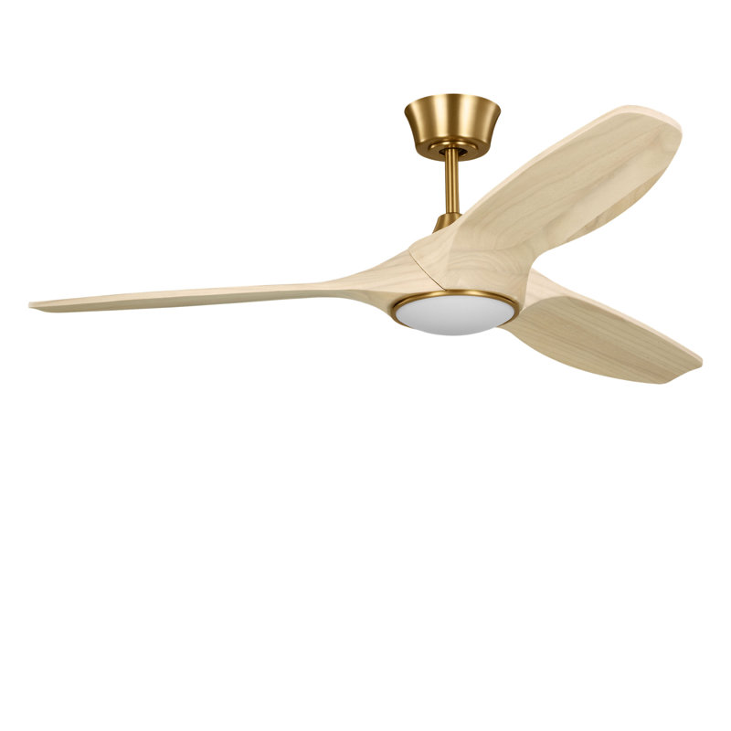 Selen Smart LED Ceiling Fan, Washed White Oak, Burnished Brass, 52" Wide